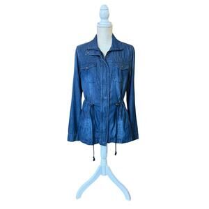 Ci Sono Adorak Jacket Drawstring Waist Blue Denim Cotton Tencel Pockets Sz Small